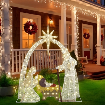 Lighted Outdoor Nativity Scene for Christmas Decor, 3.8ft Outdoor Nativity Display Set Yard Decoration W/280 Warm Lights, Holy Family Jesus Christmas Decoration for Holiday Décor Outside Garden