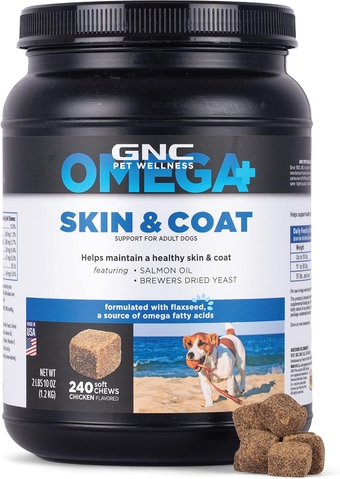 Pets Omega Skin & Coat Dog Supplements for Adult Dogs with Omega Fatty Acids & Flaxseed, 240 ct| Chicken Flavored Soft Chews for Dogs Skin & Coats with Salmon Oil and Vitamin E