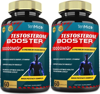 2 Packs of 60caps Testosterone Supplements Booster for Men, Equivalent to 10000mg - Natural Stamina, Endurance & Strength Supplement - Muscle Building Growth, Increasing Performance, Energy