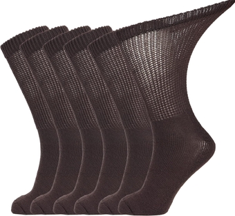 Crew Diabetic Socks for Women and Men With Non-Binding Top and Cushion Sole 6 Pairs L(Brown,10-13)