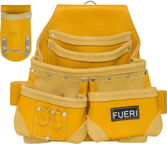 Leather Tool Pouch for Carpenters 5 Pocket Framers Belt Bag Kit | Heavy Duty Bag with Tape Holder | Rig Riveted Tool Organizer - Reinforced Seams