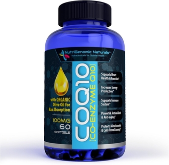 CoQ10, Coenzyme Q10, Highest Absorption with Organic Olive Oil, 100mg, 60 Softgels, Ubiquinone, Ubiquinol, Supports Heart Health, Increases Energy, Pure, Natural, Effective, NutriGenomic Naturals®