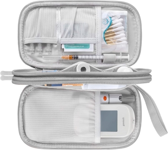 Diabetic Supplies Storage Bag, Portable Glucose Meter Carrying Case, Insulin Pen and Medication Travel Case for Glucose Meters, Insulin Pen, Test Strips, Lancets, Syringe, Small Ice Pack, Grey