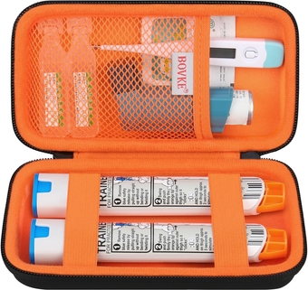 EpiPen Carrying Medical Case, Diabetic Supplies Holder for 2 Epi Pens, Auvi Q Injectors, Epi Trainer, Inhaler, Nasal Spray, Allergy Meds Emergency Use, Black