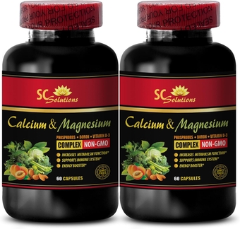 Calcium Magnesium Capsules - Calcium Magnesium Complex with Vitamin D and Boron - Best Protein Powder for Muscle Recovery, Mood Enhancement Pills, Triple Boron Complex - 2 Bottles 120 Capsules