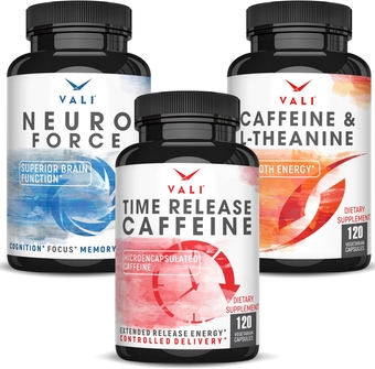 Caffeine & L-Theanine Neuro Force Time Release Caffeine Bundle - Smart Smooth Focused Nootropic and Brain Booster for Focus, Memory, Clarity and Slow Release for Extended Energy