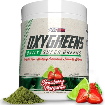 labs OxyGreens Super Greens Powder - Spirulina & Chlorella Superfood, Green Juice Powder & Greens Supplements with Prebiotic Fibre, Antioxidants & Immunity Support, 30 Serves (Strawberry Margarita)