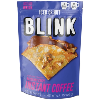 Blink Flavored Instant Iced Coffee, Dried Keto Coffee Powder, Hazelnut Crepe Flavored, Up to 10 Servings