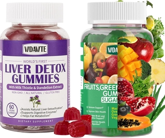 Liver Cleanse Detox & Repair Gummies + Fruits, Green and Veggie Gummies (30-Day Supply)