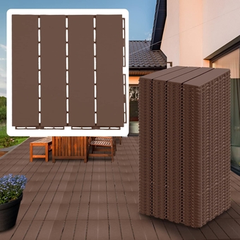 60 sq. ft Patio Interlocking Deck Tiles 60 Pieces Plastic Waterproof Outdoor Flooring Square Composite Decking Boards for Balcony Porch Poolside Backyard, 12 x 12 x 0.8 Inch (Coffee)