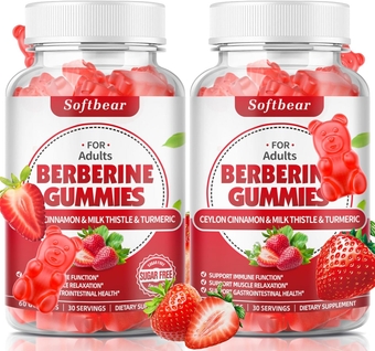 Berberine with Ceylon Cinnamon Gummies-99% Purity Berberine HCL Supplements for Immune Health Metabolism Sugar-Free Organic Berberine 1500mg Strawberry Flavored 120 Gummies