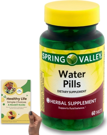 Spring Valley Water Pills, 60 Tablets - (20 Days Supply), Natural Fluid Balance Support + 'Healthy Life, Simple Choices: Guide' (2 Items)