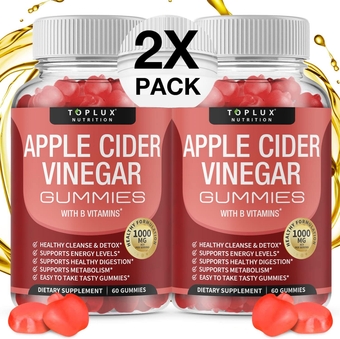 Apple Cider Vinegar Gummies - 1000mg ACV with B12, Beet Root, Pomegranate for Immune System, Detox & Cleanse, Gummy Alternative to Apple Cider Vinegar Capsules, for Men Women 2X Pack