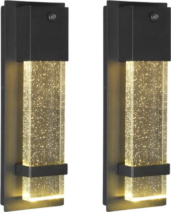 Outdoor Wall Sconce Dusk to Dawn Wall Light 2PCS Black Outdoor Lights Bubble Crystal Glass Exterior Waterproof Porch Lights Front Door Entryway Light Fixtures