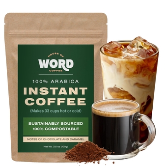 Word Arabica Instant Coffee Medium Roast Hot or Iced Coffee Responsibly Sourced Compostable Package 16 Servings (50g)