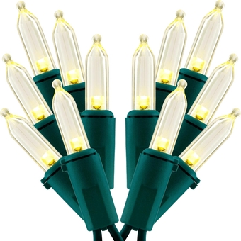Warm White LED Christmas Lights, Pack of 2 Sets 25 Ft 100 LED Green Wire Mini Lights Set, UL Certified Commercial Grade Holiday String Light (Warm White)
