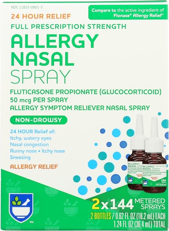 Allergy Relief Fluticasone Propionate Nasal Spray, 50mcg - 2 Spray Bottles, 144 Metered Sprays Each