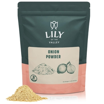 Lily of the Valley Onion Powder - Seasoning from Real Onions - Perfect for Sauces, Gravies, Soups or Dips - 100% Raw Sourced from India - Vegan & Gluten-Free - Packed in Resealable Pouch (16oz, 453g)