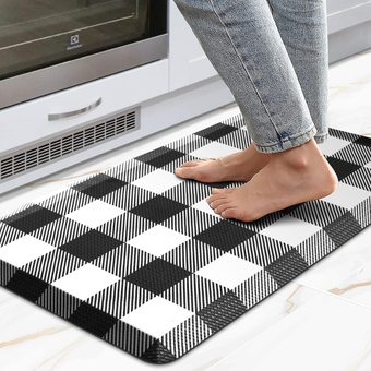 Kitchen Mat Anti Fatigue Cushioned Black and White Buffalo Plaid Kitchen Rug Kitchen Floor Mat Non-Skid & Waterproof Ergonomic Comfort Standing Desk Mat for Floor Home Office Sink 17.3"x28"