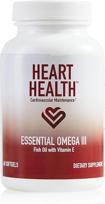 Heart Health Essential Omega III Fish Oil with Vitamin E, Helps Maintain Normal Cholesterol Levels, Healthy Blood Pressure, Normal Blood Flow, Market America (60 Soft Gels)