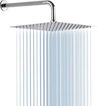 Square Rain Shower Head, High Pressure Rainfall Showerhead, Large Fixed Stainless Steel Polished Chrome Shower Rain, 12 Inch Rainhead + 15 Inch Extension Arm