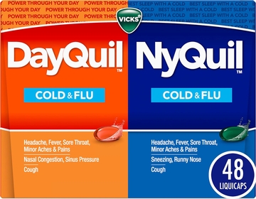 DayQuil and NyQuil Combo Pack, Cold & Flu Medicine, Powerful Multi-Symptom Daytime and Nighttime Relief For Headache, Fever, Sore Throat, Cough, 48 Count, 32 DayQuil and 16 NyQuil Liquicaps