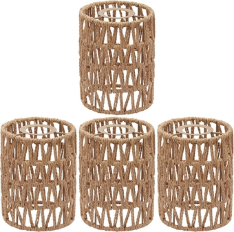 Rattan Lamp Shade, 4-Pack Retro Small Wicker Lamp Shade Replacement, Boho Woven Pendant Light Lampshade Cover for Chandelier,Lamp Holder,Ceiling Light,Pendant Light,Floor Lamps