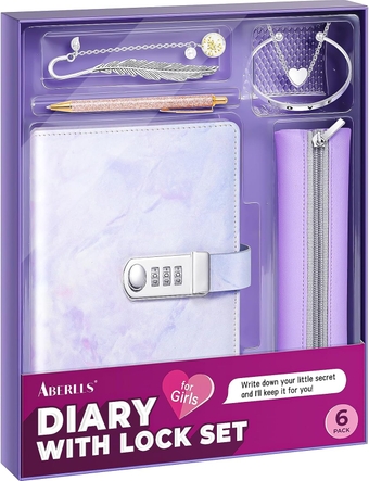 Girls Diary with Lock Kit, Gifts for Girls Age of 7 8 9 10 11 12 Year Old, Purple DIY Kids Journals Set for Ages 8-12, Cool Birthday Gifts Toys for Teenage, Locking Secret Diary Stuff for Tweens Teens