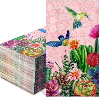 100Pcs Bird Guest Napkins 3 Ply Disposable Pink Cactus Flower Paper Napkins Summer Dinner Hand Napkin Towel for Home Kitchen Bathroom Seasonal Holiday Party Supplies, 13 x 15.7 Inch