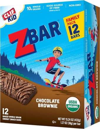 CLIF Kid Zbar - Chocolate Brownie - Soft Baked Whole Grain Snack s - USDA Organic - Non-GMO - Plant-Based - 1.27 oz. (12 Pack)