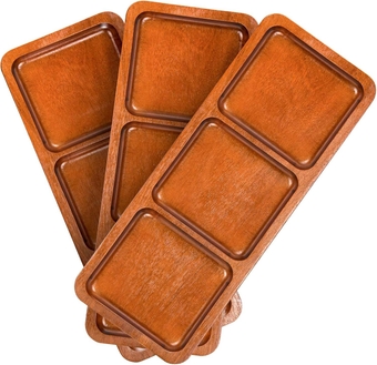 Acacia Wood Serving Tray, 14" x 5.5" Wooden Serving Platter, 3 Section Rectangular Wooden Trays for Food, Cheese, Snacks, Fruit, Appetizer, Charcuterie, Home Decor, Set of 3 Pack
