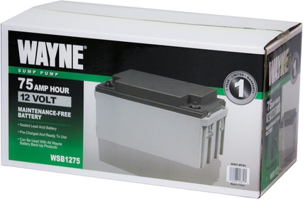 WSB1275-75Ah Maintenance-Free Battery - Recommended ESP25n, WSS30Vn Basement Guardian Back-Up Sump Pump Systems