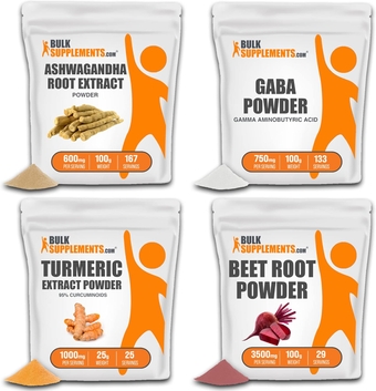 Ashwagandha Root Extract Powder 100G, with GABA 100G, Turmeric Extract Powder 25G & Beet Root Powder 100G Bundle