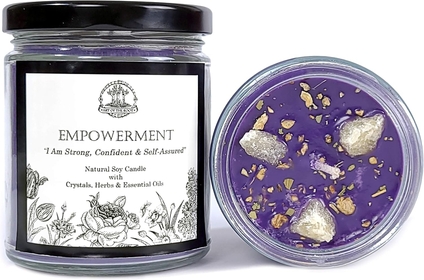 Empowerment Affirmation Candle | 9 oz Natural Soy Wax Orange Calcite Crystals, Herbs & Essential Oils | Confidence, Power, Positive Self-Image | Wiccan, Pagan, Spirituality