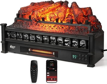 Eternal Flame 26 in. WiFi Infrared Quartz Electric Fireplace Log Heater with Sound Crackling, Realistic Pinewood Logs, Adjustable Flame Colors, Remote Control, Thermostat, Timer, 1500W Black