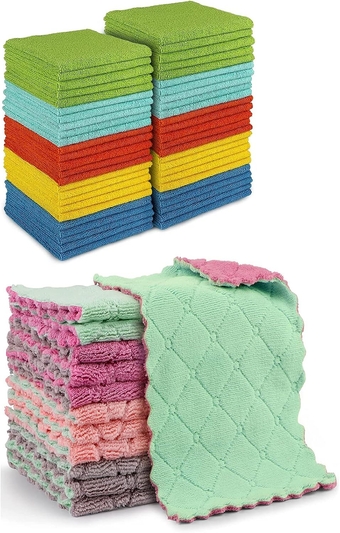 Kitchen Dish Cloth - 12 Pack, Super Absorbent Coral Fleece Dish Cloths, No Odor Reusable Dish Cloth, Premium Microfiber Cleaning Cloths, Nonstick Oil Washable Fast Drying 6.3" x10.4"