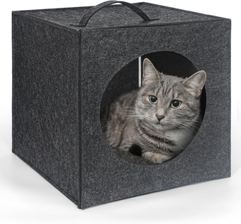 Cat Bed Cave - 13 Inches Large Cat House Hideouts for Indoor Cats, Felt Cat Bed with Pillow Inside, Cat Cube Box Bed, Cat Cubby Covered Cat Bed, Cat Hut