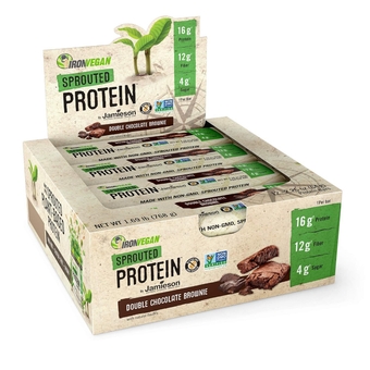 Iron Vegan Sprouted Plant Based Protein Bars by  - No Dairy; No Lactose; Gluten-free; Complete Amino Acid Profile; Non-GMO Project Verified Double Chocolate Flavor (12 pack) (EXP. NOV 26 2021)