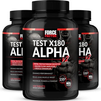 Test X180 Alpha v2, 3-Pack, Testosterone Booster for Men, Testosterone Supplement with Testofen and Nitrates to Build Muscle and Strength, Boost Nitric Oxide for Performance, 360 Tablets