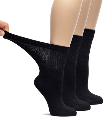 Women's Bamboo Loose Fit Diabetic Crew Socks, Soft, Wide & Stretchy with Seamless Toe & Non-Binding Top, 3 Pairs