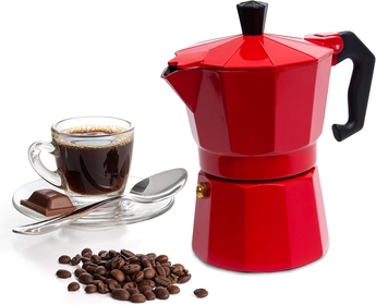 Aluminum Moka Stove Coffee Maker, Moka Pot Coffee Maker for Gas & Electric Stove Top, Classic Italian Coffee Maker, Red Espresso Maker Stovetop, Camping Pot 3 Espresso Cup 5 Oz