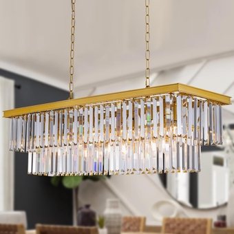 Black Chandelier 47 inch, 11-Light Modern Rectangular Crystal Chandelier Ceiling Hanging, Linear Chandeliers Light Fixture for Living Room, Dining Room, Bedroom, Kitchen Island