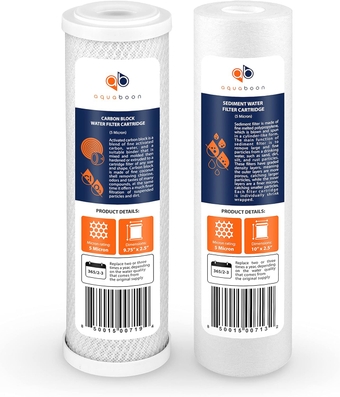 10" x 2.5" Replacement Water Filter Set of 1 Carbon and 1 Sediment, 5 Micron 10 inch Cartridges, Compatible with DWC30001, WFPFC8002, FXWTC, WHEF-WHWC, WHKF-WHWC, Pentek DGD, RFC