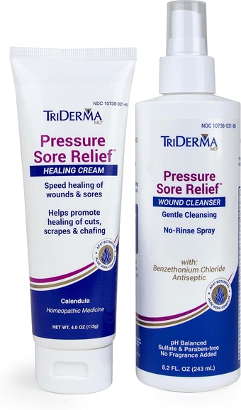 MD Pressure Sore Relief Healing Cream & Wound Cleanser - FSA Eligible - Bed Sores, Ulcers, Pressure Sores and Wounds Bundle, (1) 4 oz Tube, (1) 8.2 oz Spray Bottle