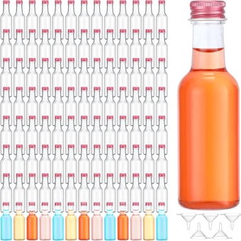 100 Pcs Mini Liquor Bottles Plastic Alcohol Shot Bottle Bulk 1.7 oz Mini Empty Spirit Bottles with Funnels and Lids Airtight Small Bottles for Valentine's Day Party Favors Weddings Baby Shower