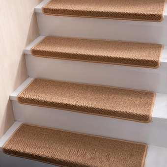 Bullnose Carpet Sisal Stair Treads | Set of 14 | Stair Treads for Wooden Steps Indoor Anti Slip Braided Staircase Protector Pet Friendly Rugs Covers Washable 9" X 29"x 2",Golden