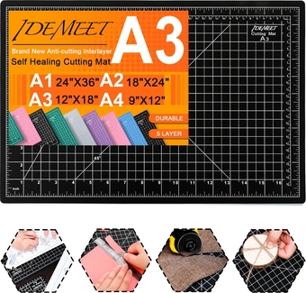 Thickened 18"x12" Self Healing Cutting Mat,  Rotary Cutting Sewing Mat for Crafts, 5-Ply Blade Table Protector Cut Board for Fabric Leather Cutting Quilting Modeling Hobby Project, A3, Black