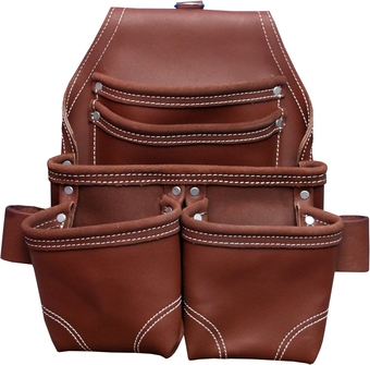 Leather Tool Pouch | Premium Quality Cow Grain Oil-Tanned Leather | Heavy Duty Carpenter Tool Pouch Bag with Reinforced Seams and 2 Snap Loop