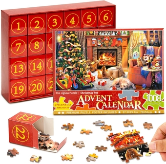 Advent Calendar 2023 Christmas Jigsaw Puzzle - 1008 Pieces 24 Days of Christmas Countdown Calendar Xmas Fireplace Puzzle for Kids Teens Adult Christmas Gift Toys
