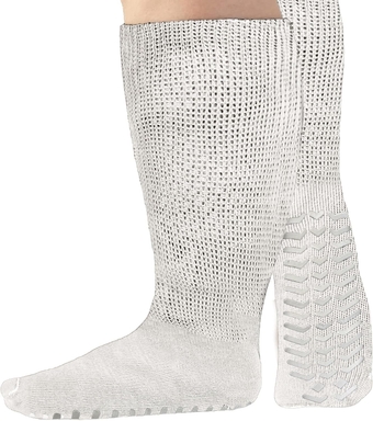 Extra Wide Socks for Swollen Feet, Extra Wide Bariatric Socks, Non Slip Cast Sock, Diabetic Edema Socks, Hospital Socks, Oversized Anti-Slip Sock Stretches up to 30'' (4 Pairs White with Grips)